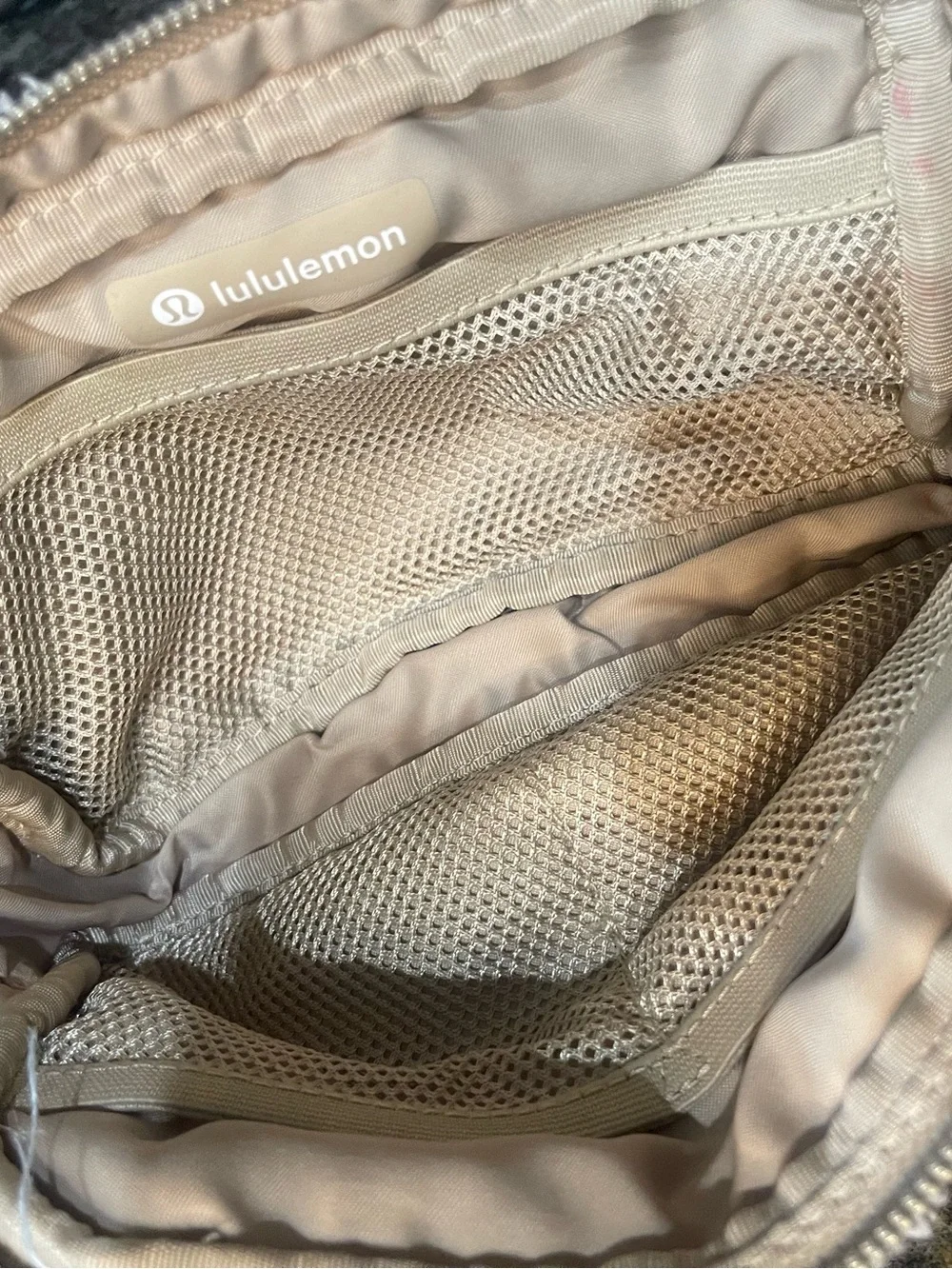 lululemon athletica Cream Sherpa Mini Belt Bag with Silver Accent